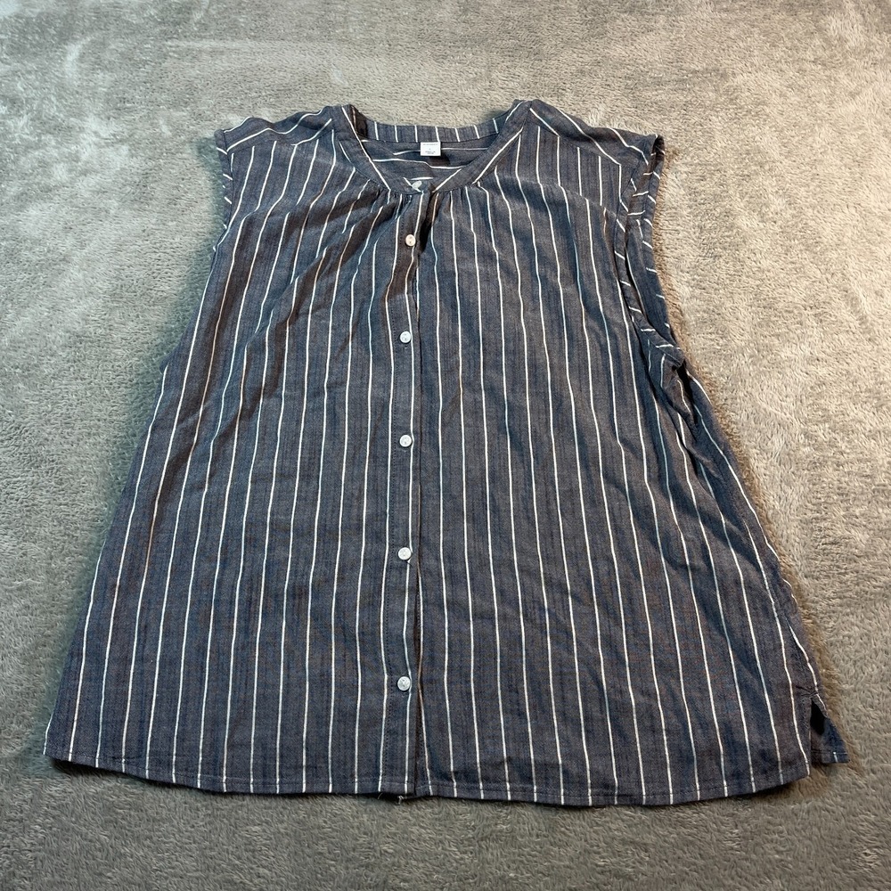 Old Navy Sleeveless Shirt Top Women's Large Navy Shirred Stripe Preppy Outdoorsy